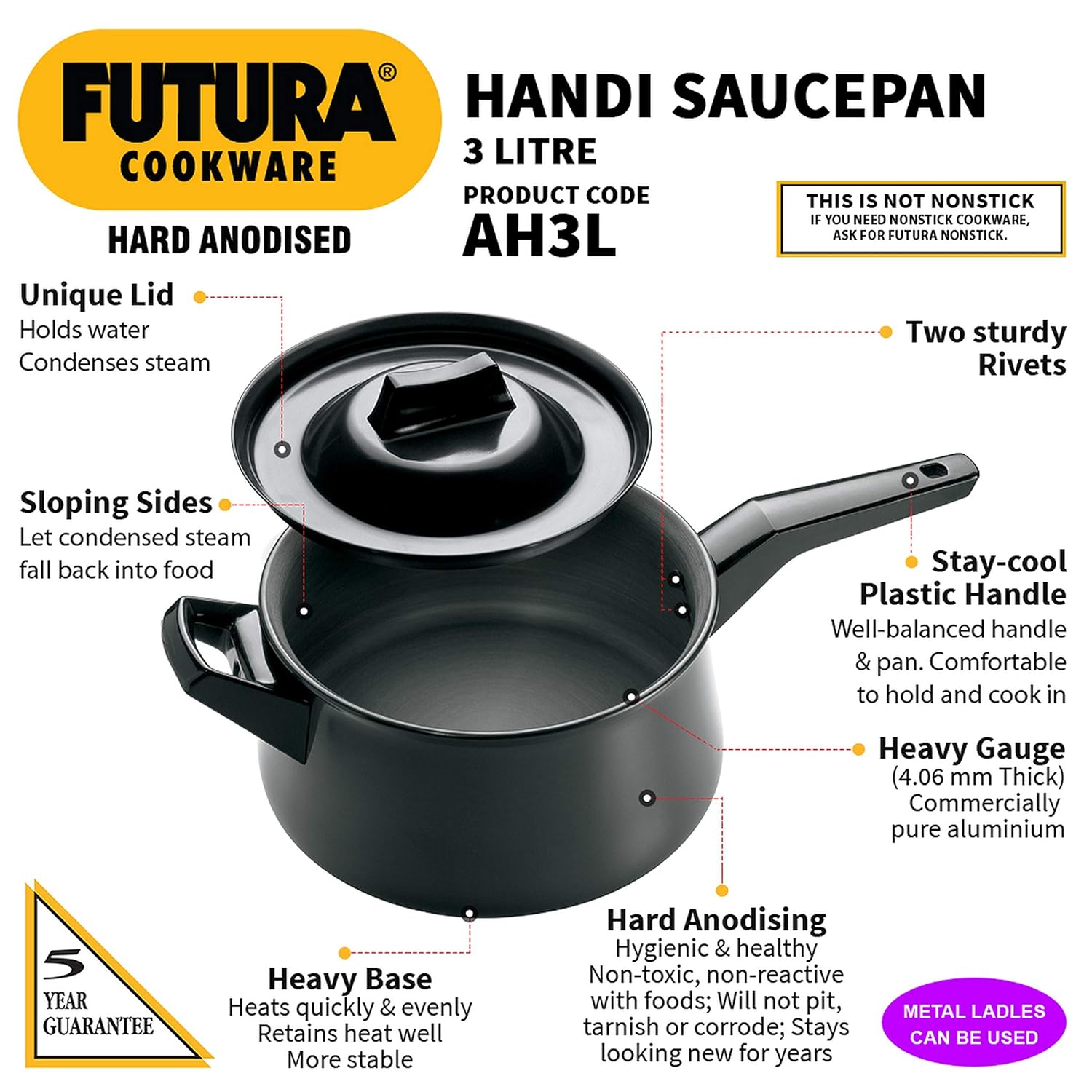 HAWKINS N/S SAUCEPAN HA HANDI 3L (AH3L)