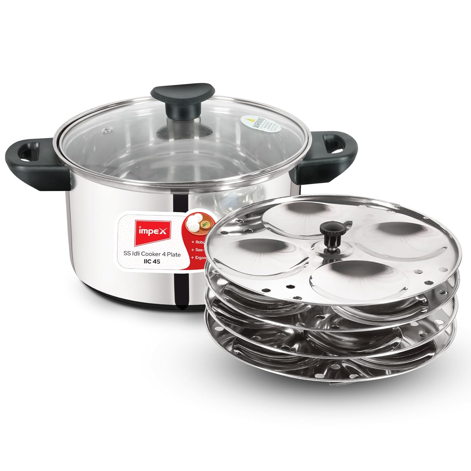 IMPEX IDLI COOKER SS W/LID 4 PLATE IIC 45