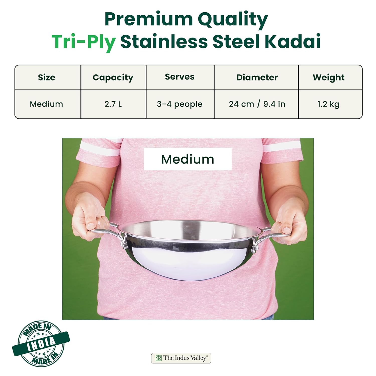 THE INDUS VALLEY TRIPLY SS KADAI 24CM (KC TP KA 003)