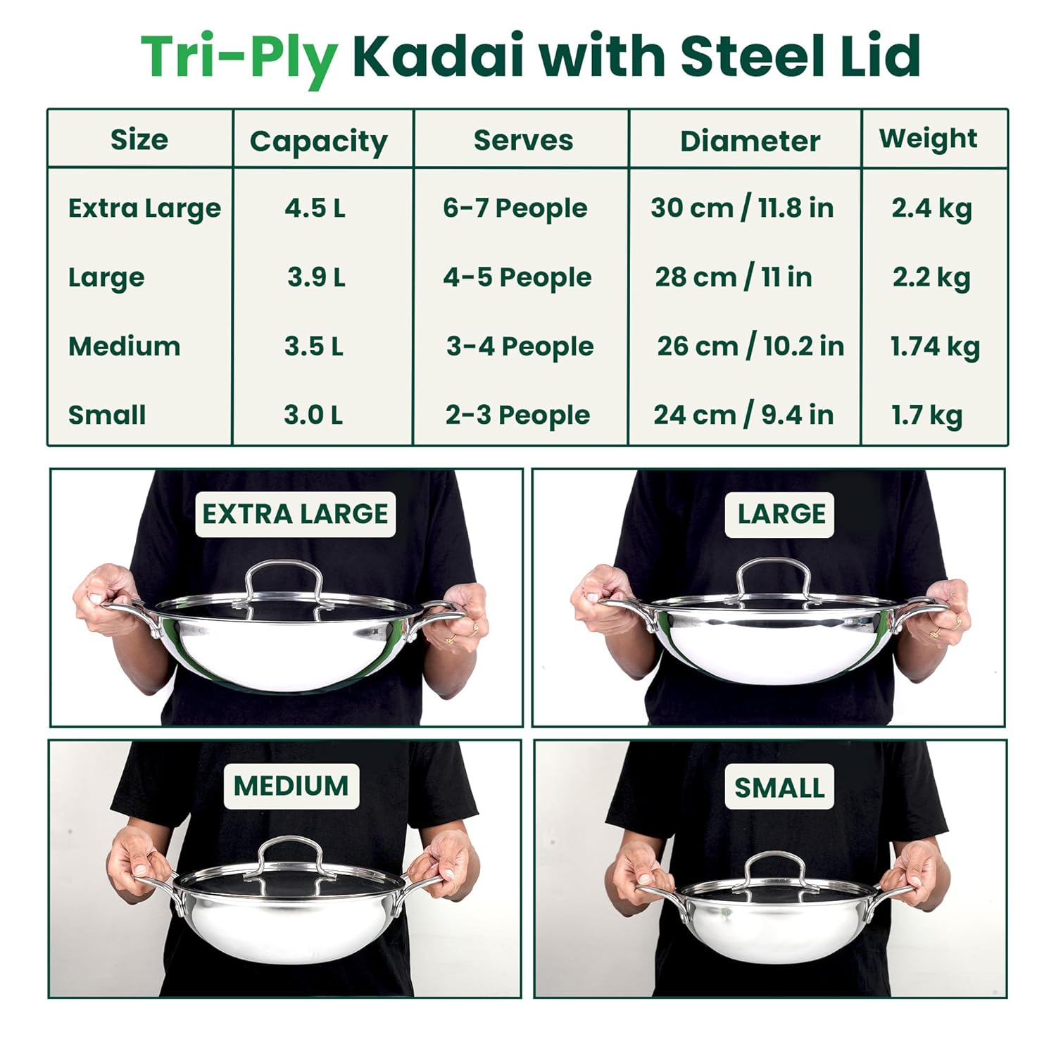 THE INDUS VALLEY TRIPLY SS KADAI W/LID 28CM (KC TP KA 007)