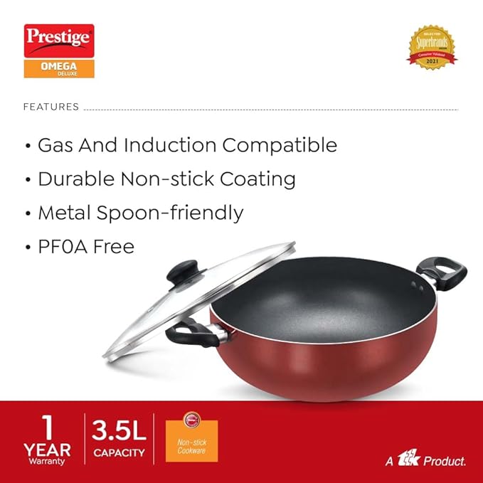 PRESTIGE N/S OMEGA DLX DEEP KADAI 240 WGLASS LID(36725)