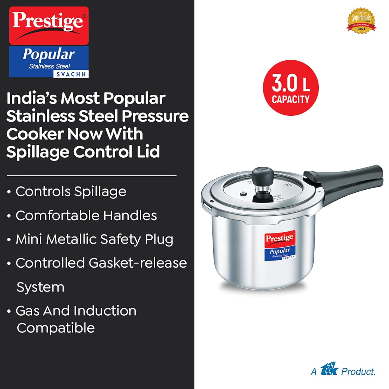 PRESTIGE PRESSURE COOKER SVACHH SS POPULAR 3L (20172)